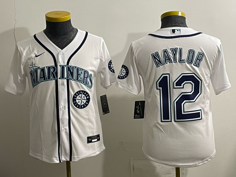 youth 2026 Seattle Mariners #12 Naylor white Nike MLB Jersey 005